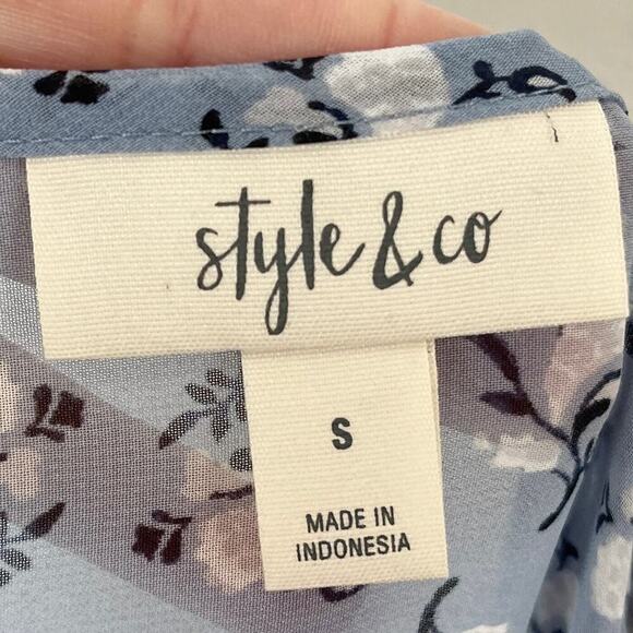 Style & Co Women's Top S Peasant Retro Scarf Print Pintuck Pleated Blue Sheer - Picture 8 of 10